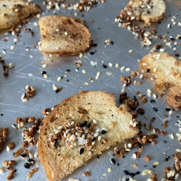 Sourdough bagel chip on baking sheet
