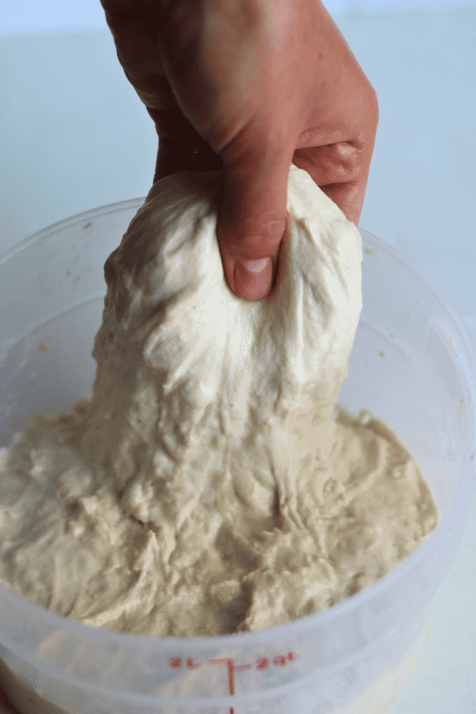 stretching and folding the dough