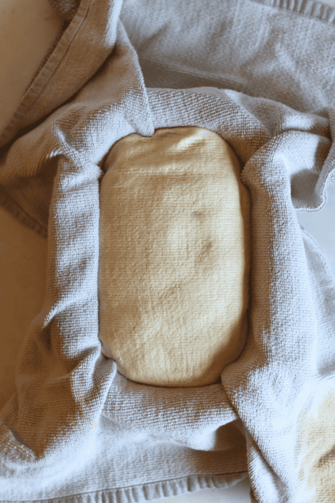 dough left in the proofing basket for the second rise