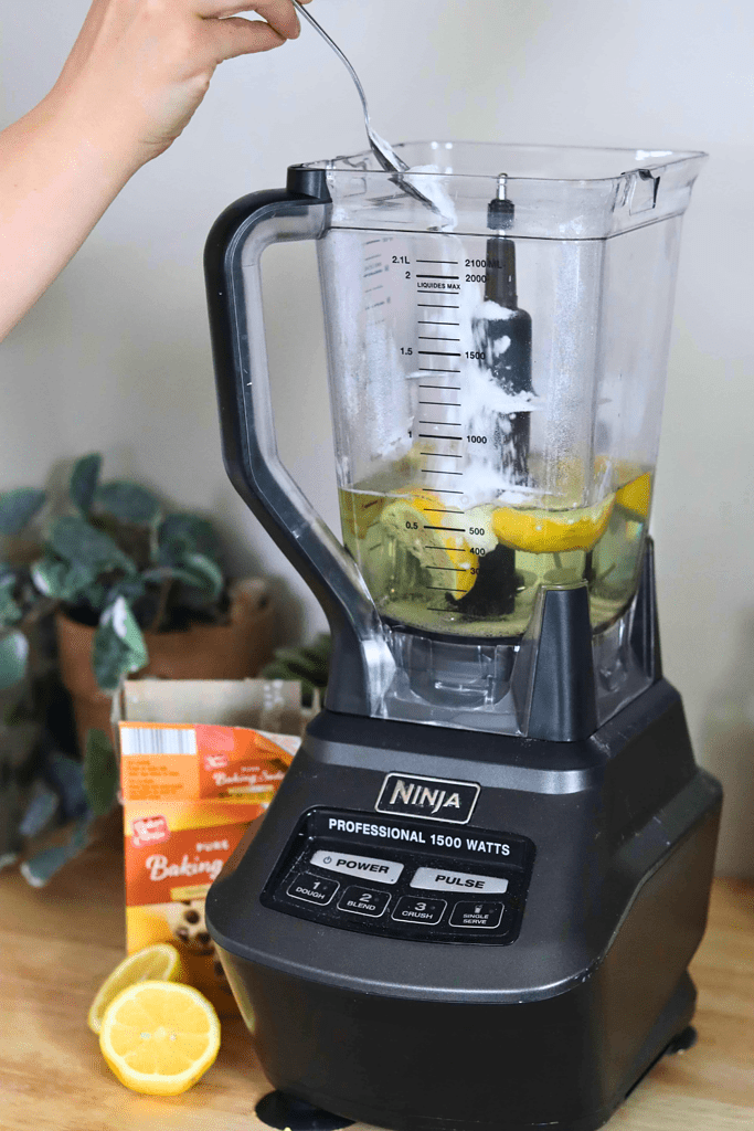 Lemon, baking soda and hot water in Ninja Blender