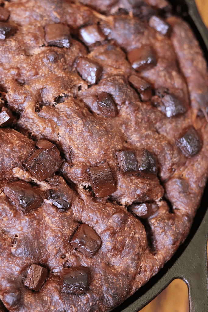 Chocolate Sourdough Focaccia in a cast iron skillet