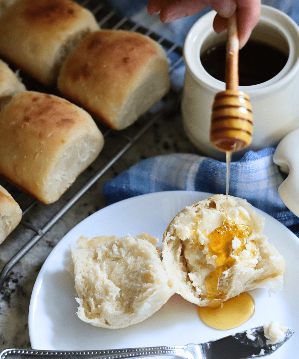 sourdough dinner rolls with honey and butter