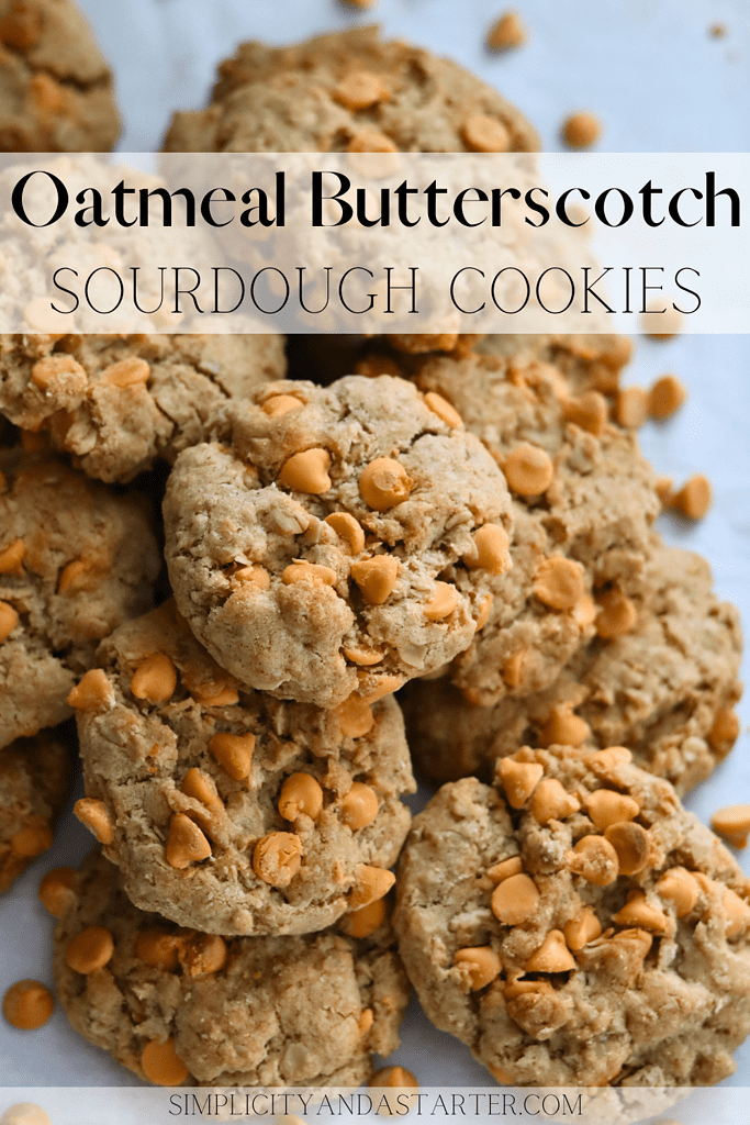 Sourdough Oatmeal Butterscotch Cookies on a cookie sheet