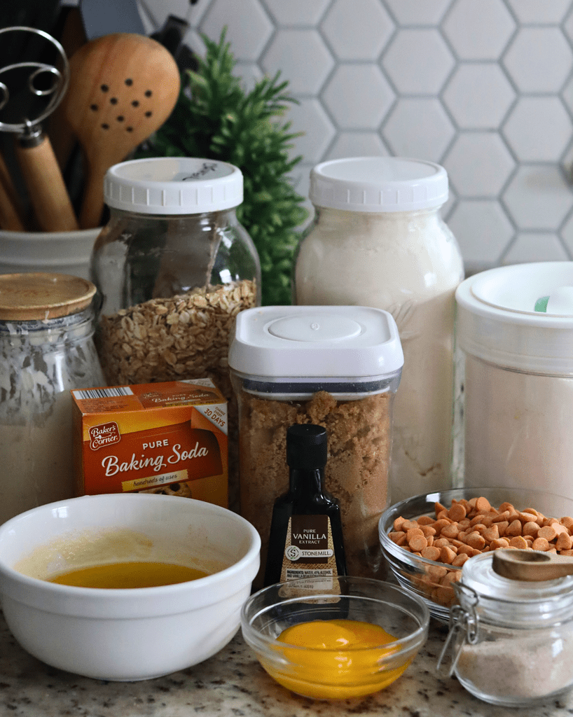 Ingredients to make Sourdough Oatmeal Butterscotch Cookies