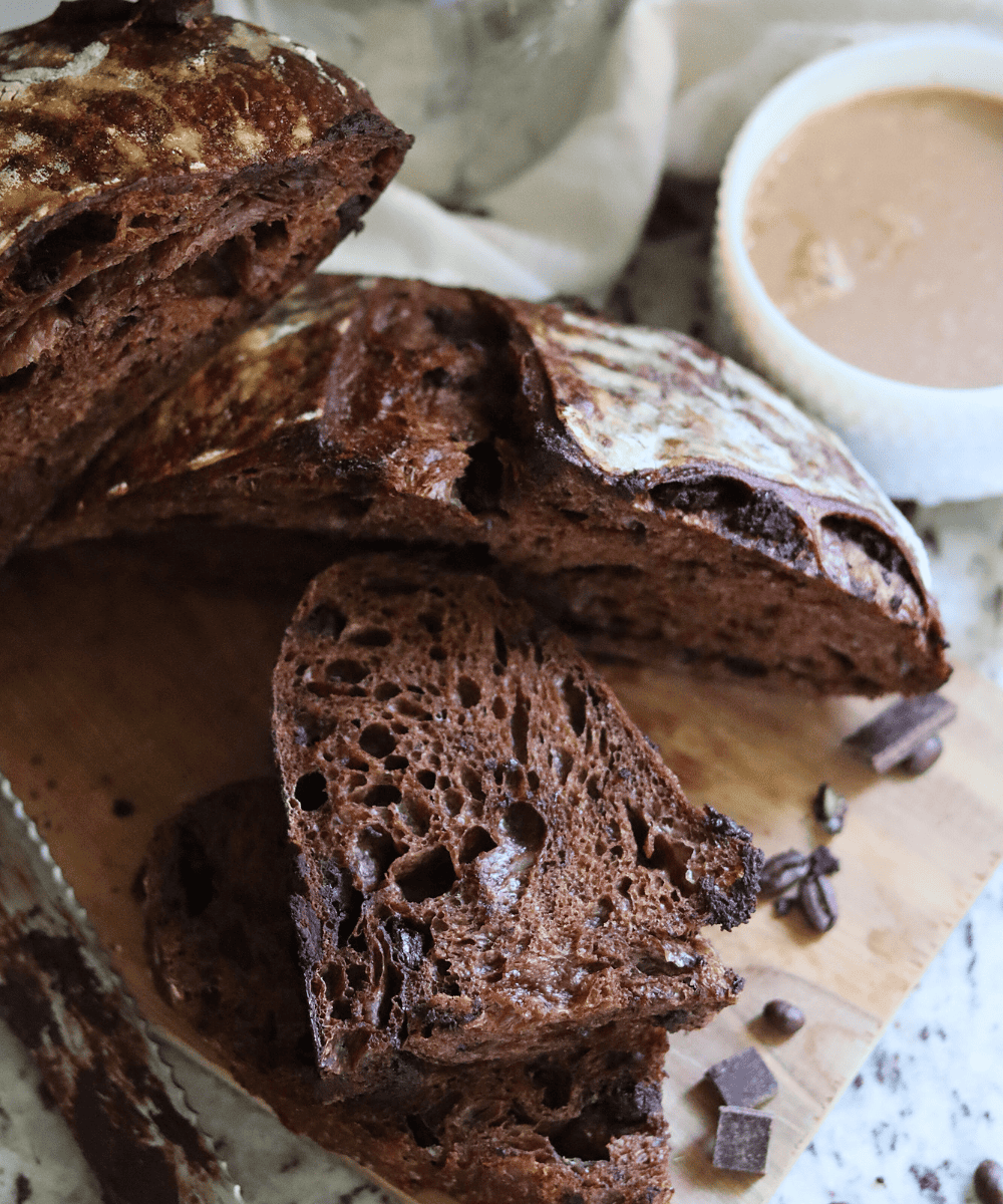 slices of chocolate espresso sourdough bread