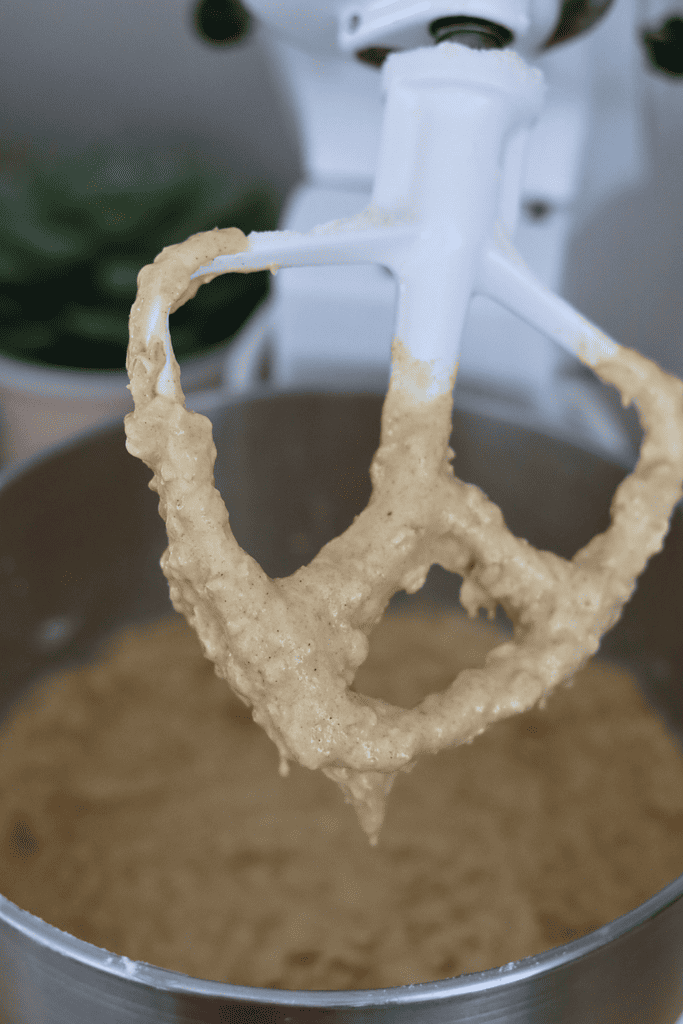 sweet bread batter in a bowl of a stand mixer