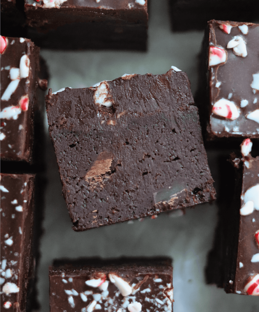 peppermint sourdough brownies on parchment paper