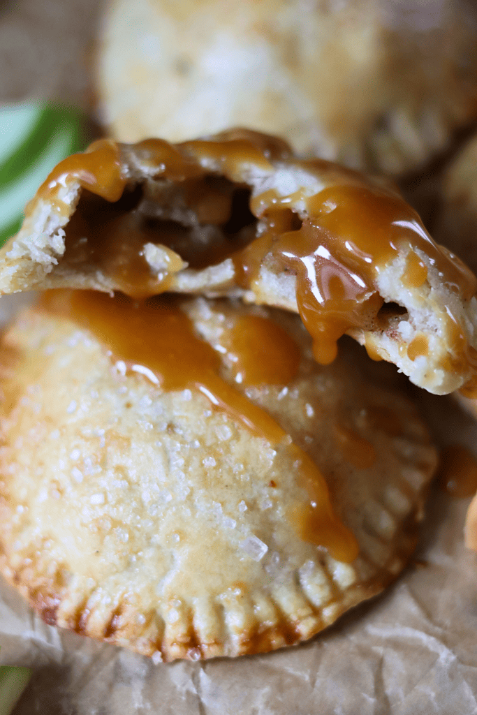 salted caramel apple hand pie with homemade caramel sauce drizzle