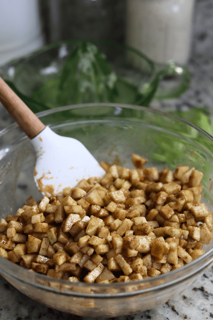 apple filling mixed in a glass bowl