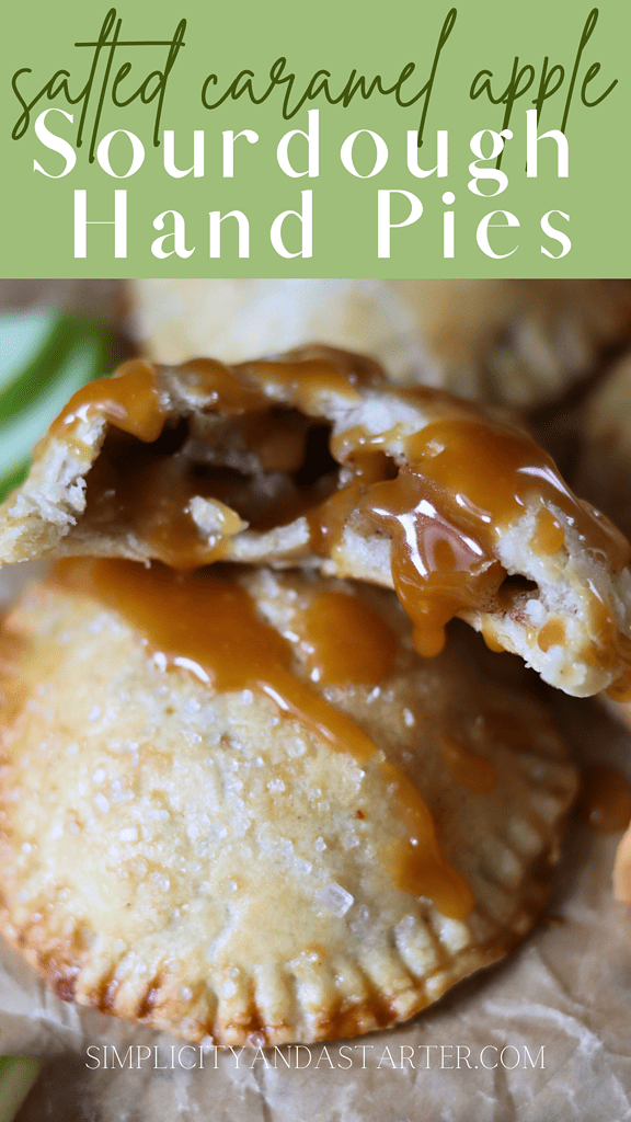 Salted Caramel Apple Sourdough Hand Pies with caramel sauce on top