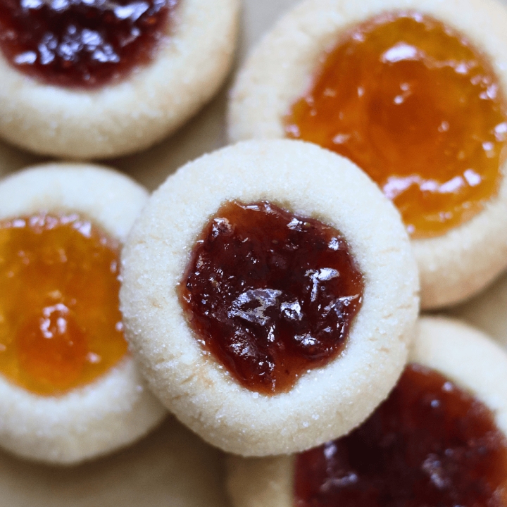 Sourdough Thumbprint cookies on a cookie sheet