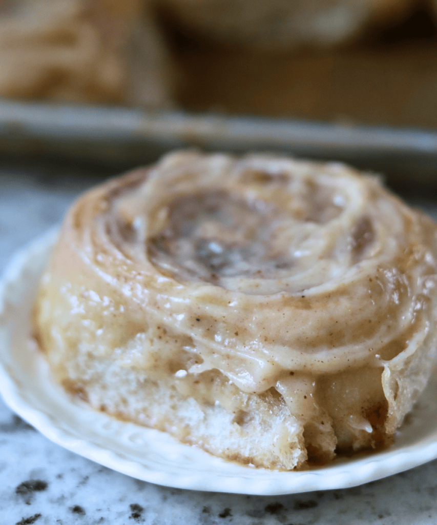 Sourdough Apple Cider Cinnamon Roll on a plate