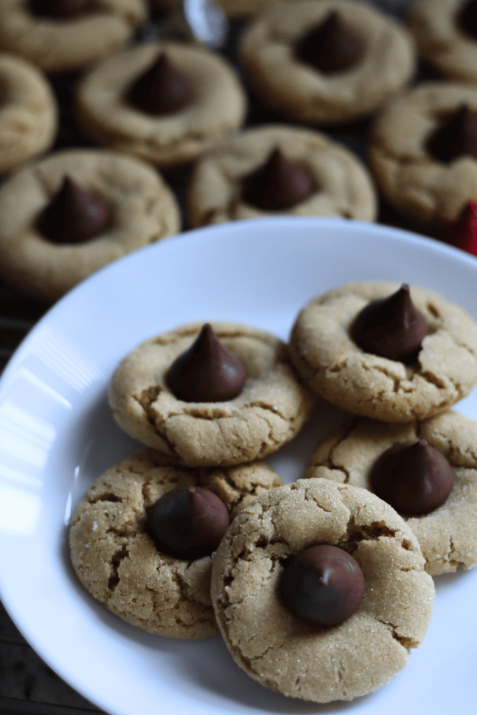 Sourdough Peanut Butter Blossom cookies on a plate