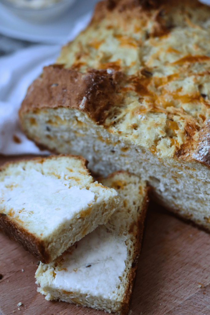 Sourdough Irish Soda Bread sliced and buttered