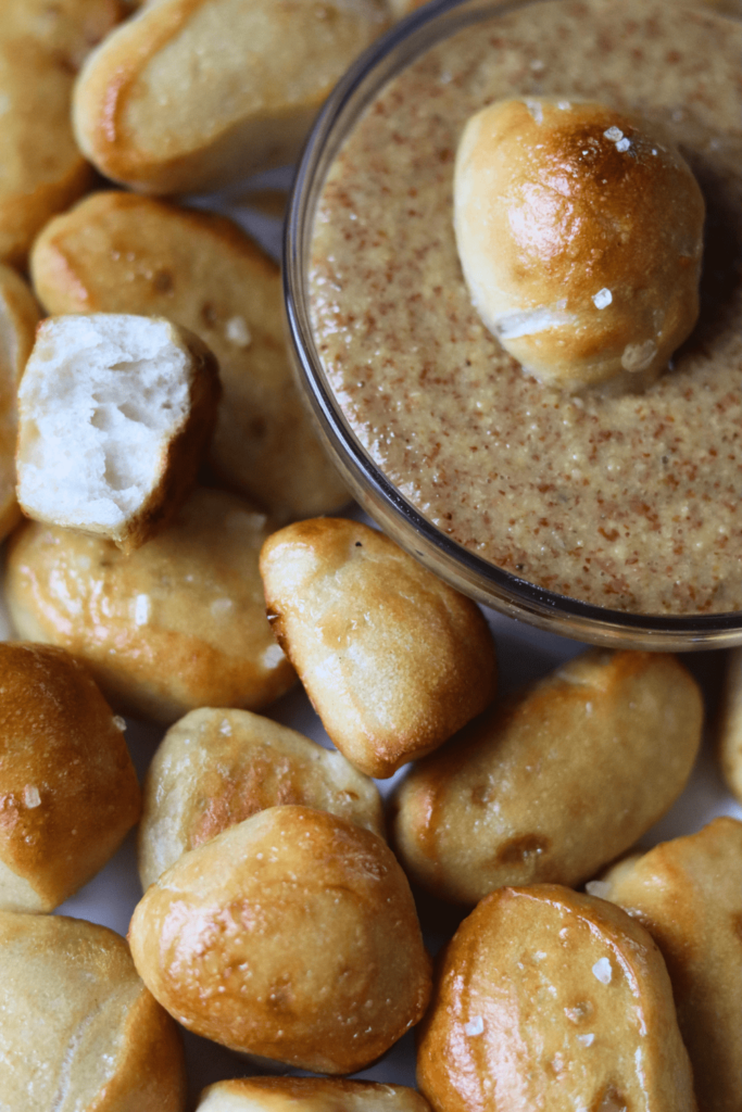 Sourdough Pretzel Bites served with mustard