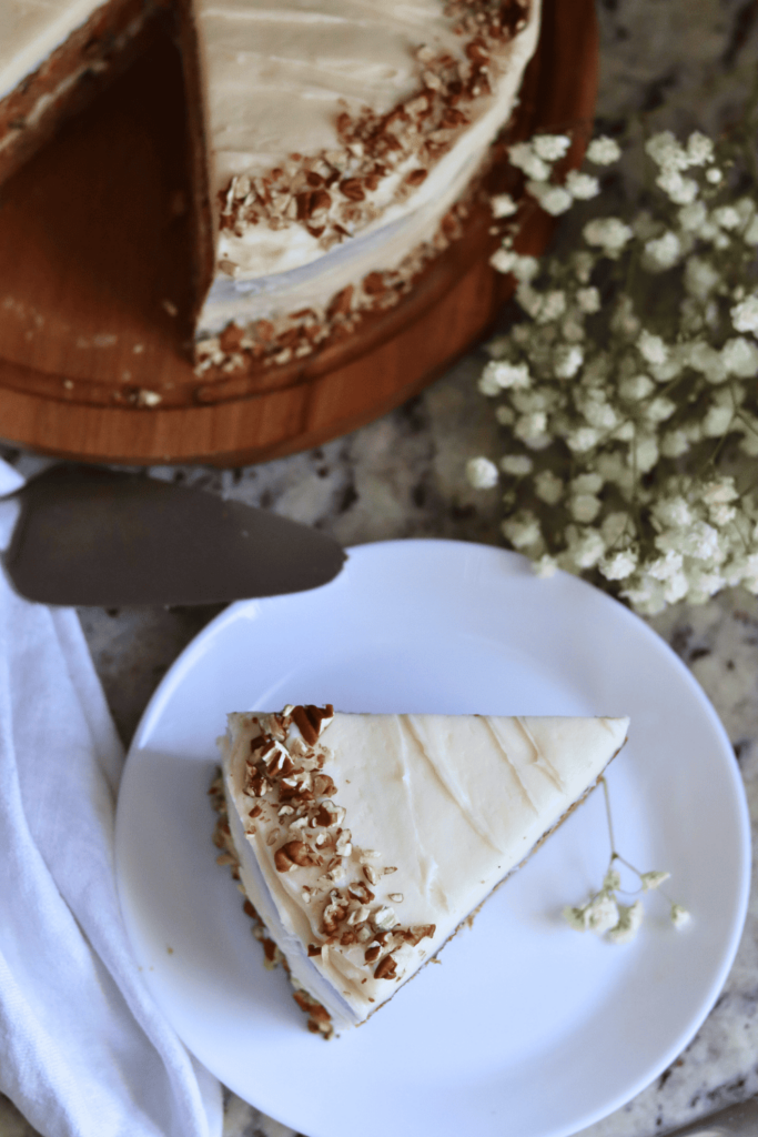 a slice of sourdough carrot cake