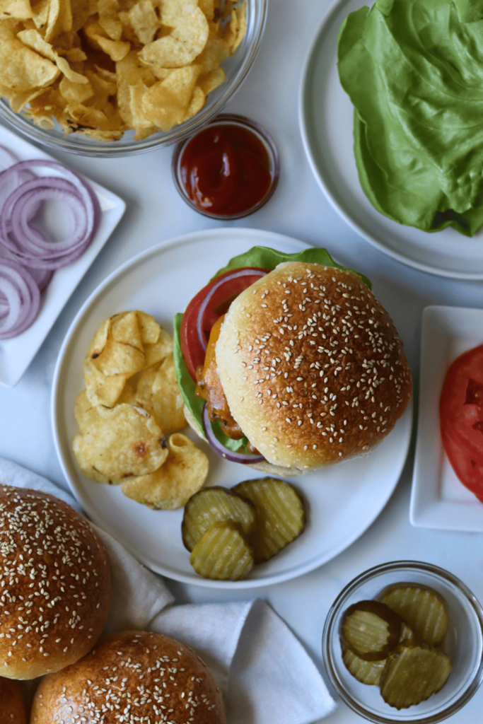 Sourdough Hamburger Bun with all the fixings
