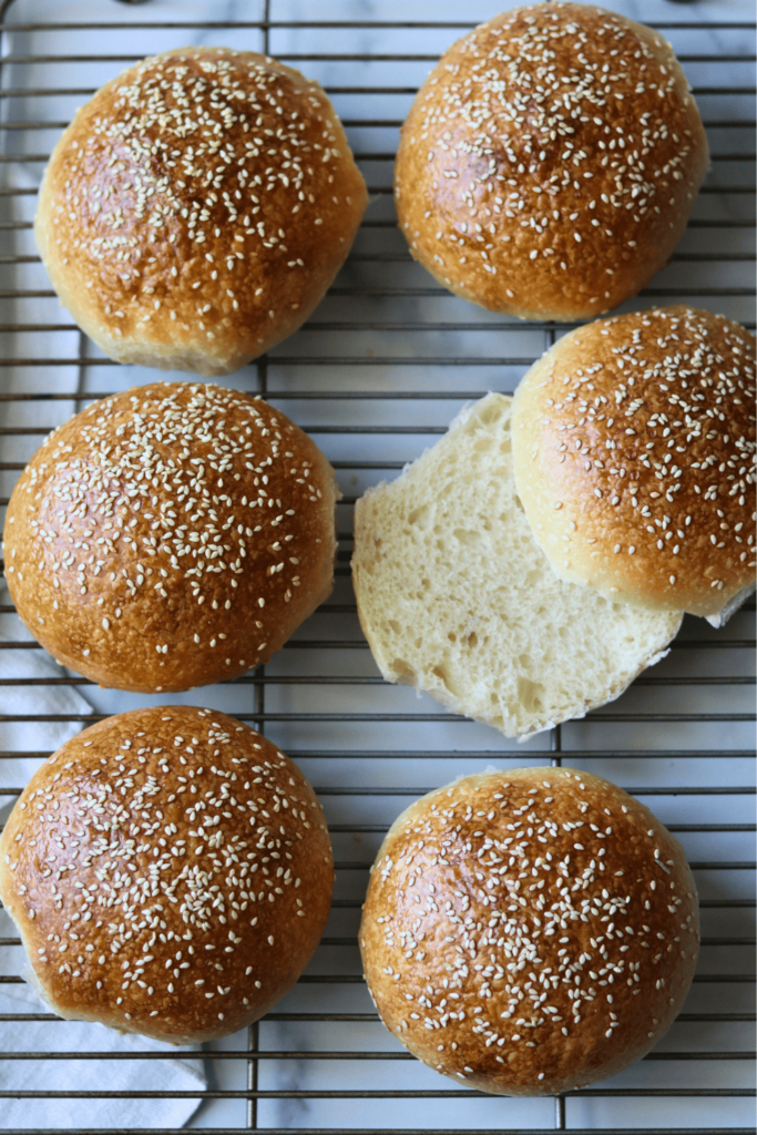 Sourdough Burger Buns on a wire rack