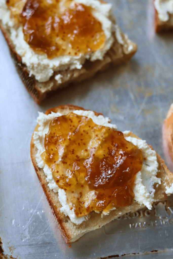 Sourdough Crostini with whipped feta and fig jam