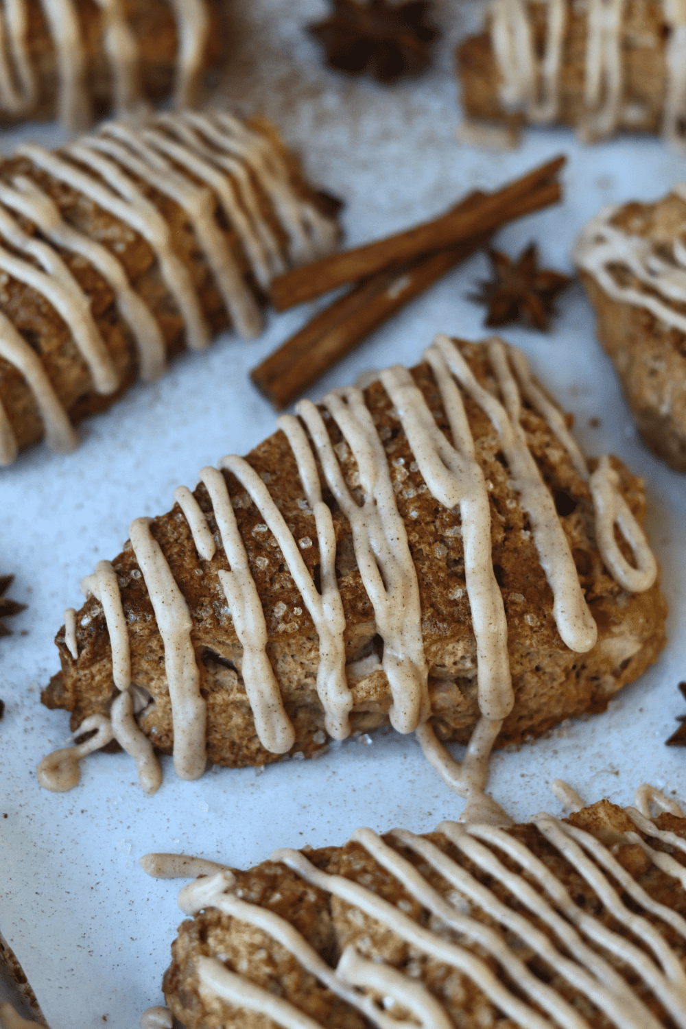 apple scones drizzled with cinnamon glaze