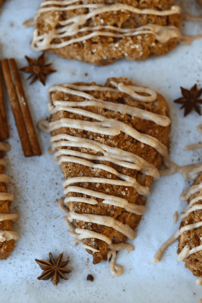 apple scones drizzled with cinnamon glaze