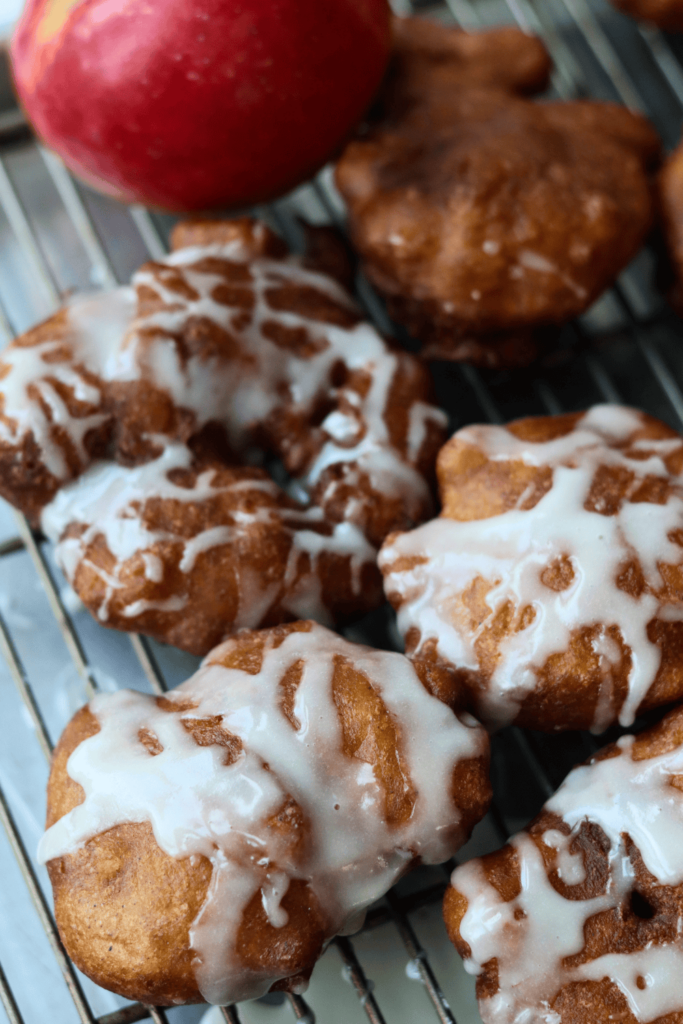 sourdough apple fritters glazed with cinnamon