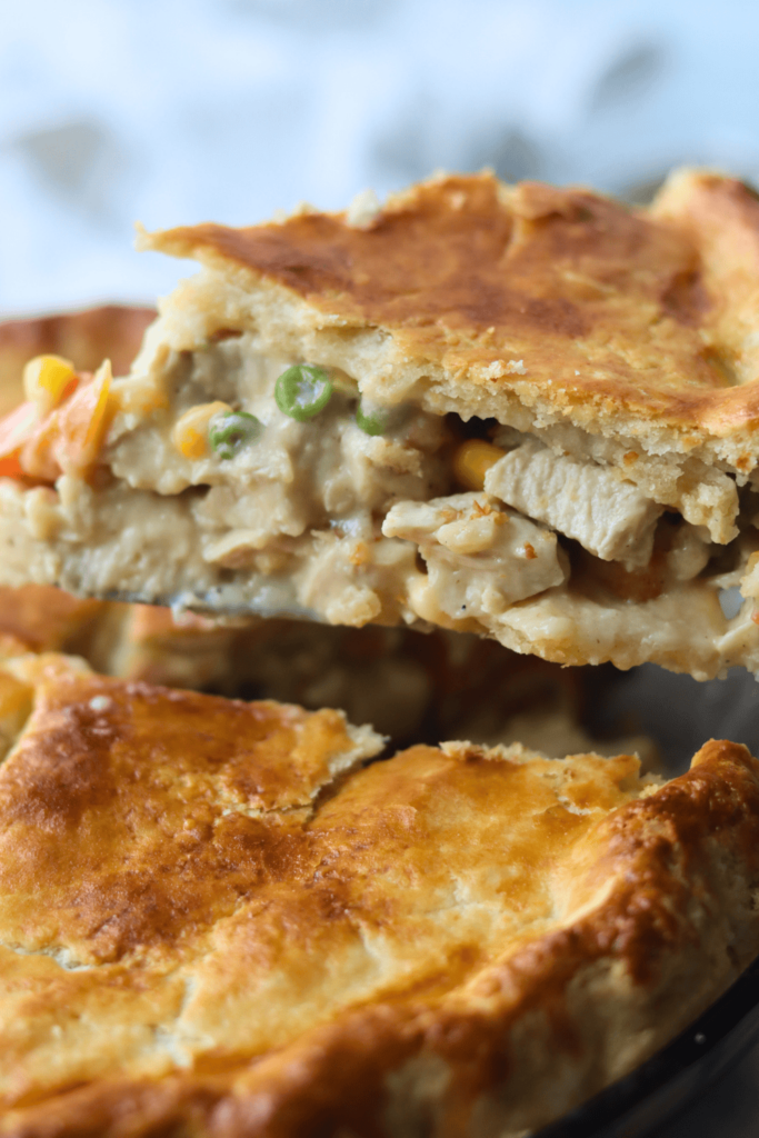 a slice of sourdough chicken pot pie
