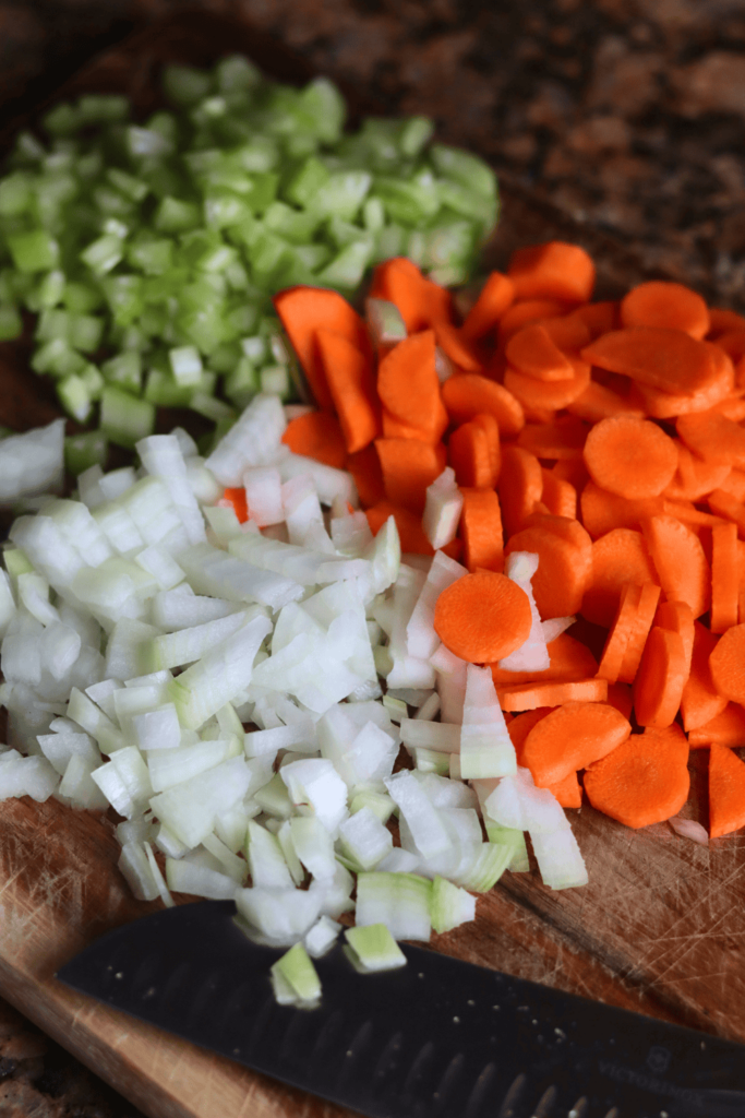 Chopped vegetables on a cutting board.