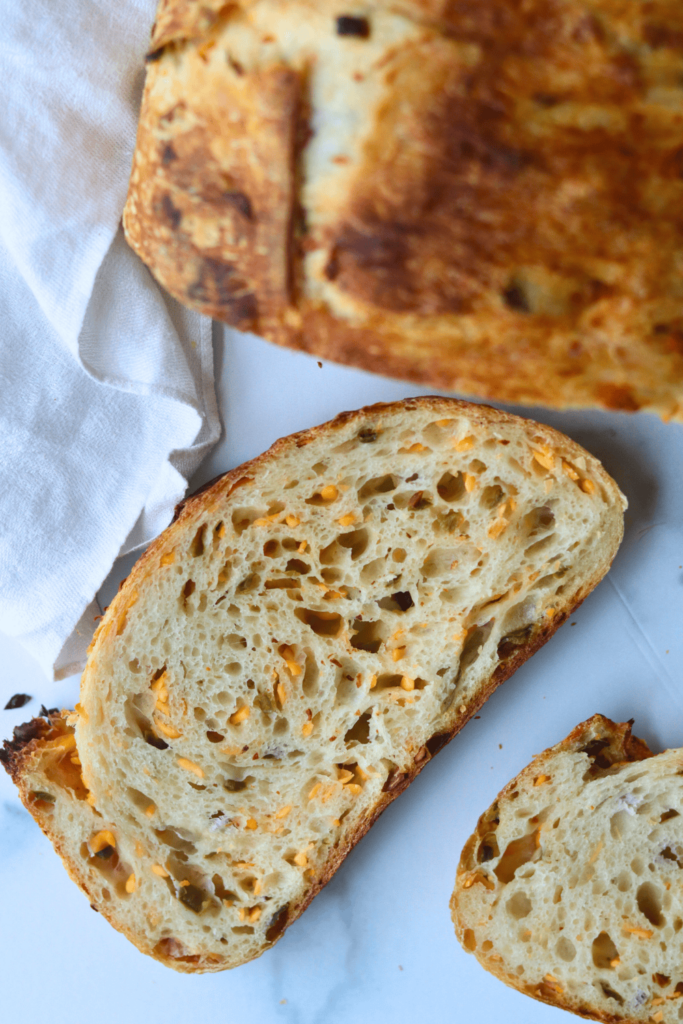 sliced jalapeno and cheddar sourdough bread