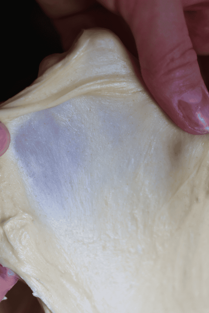 stretching the dough, windowpane test