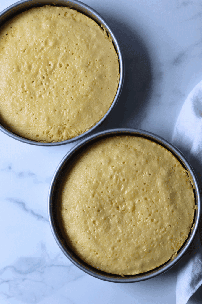 baked vanilla cake in two pans