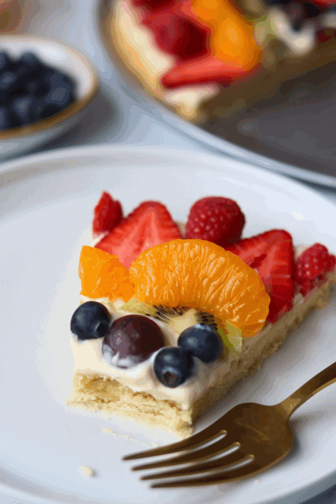 a slice of fruit pizza