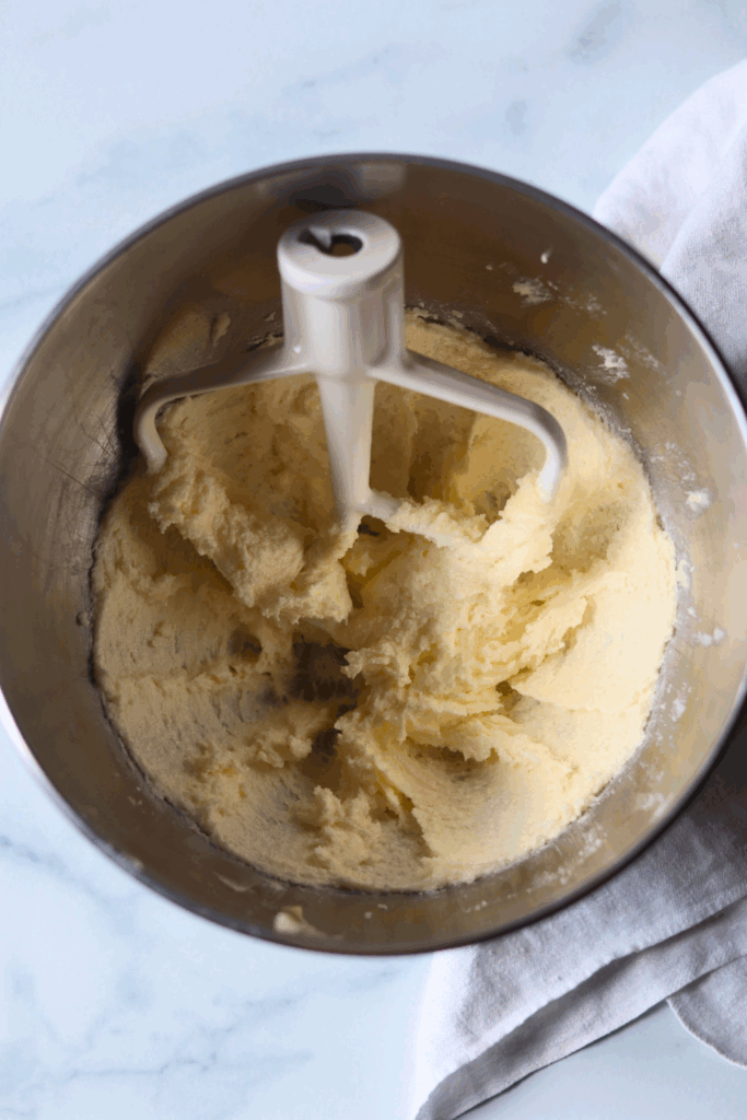mixed ingredients in a stand mixer