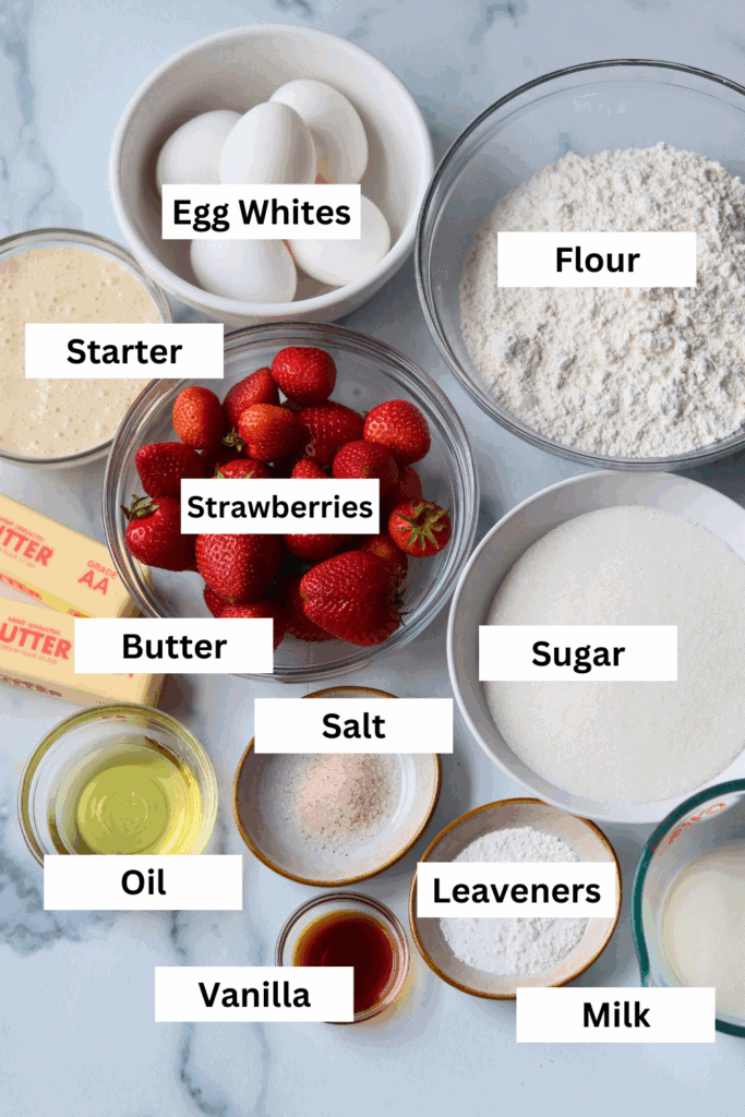 ingredients for making strawberry cake