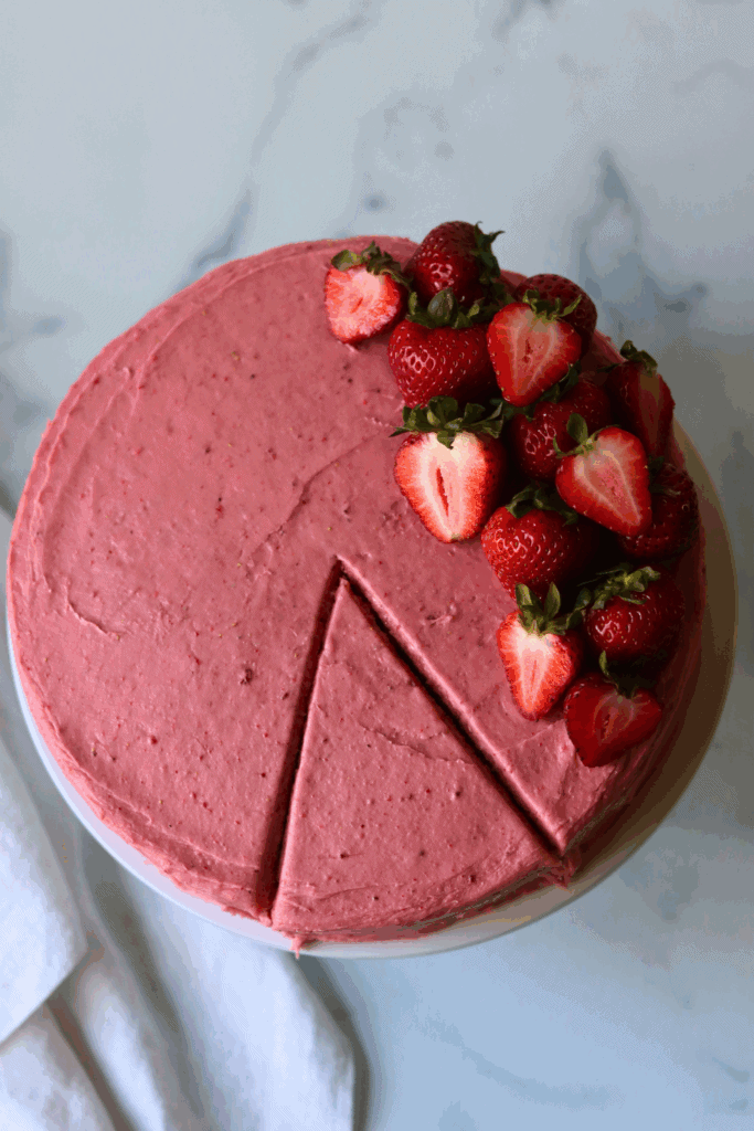 sourdough strawberry cake with sliced piece