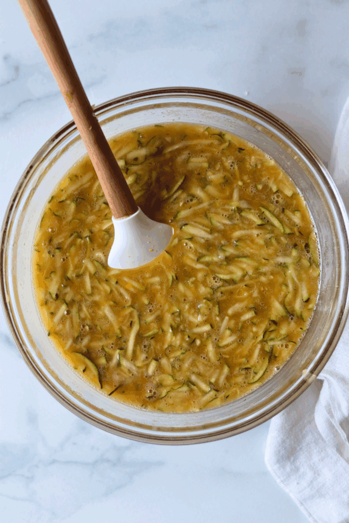 mixed wet ingredients for making zucchini bread