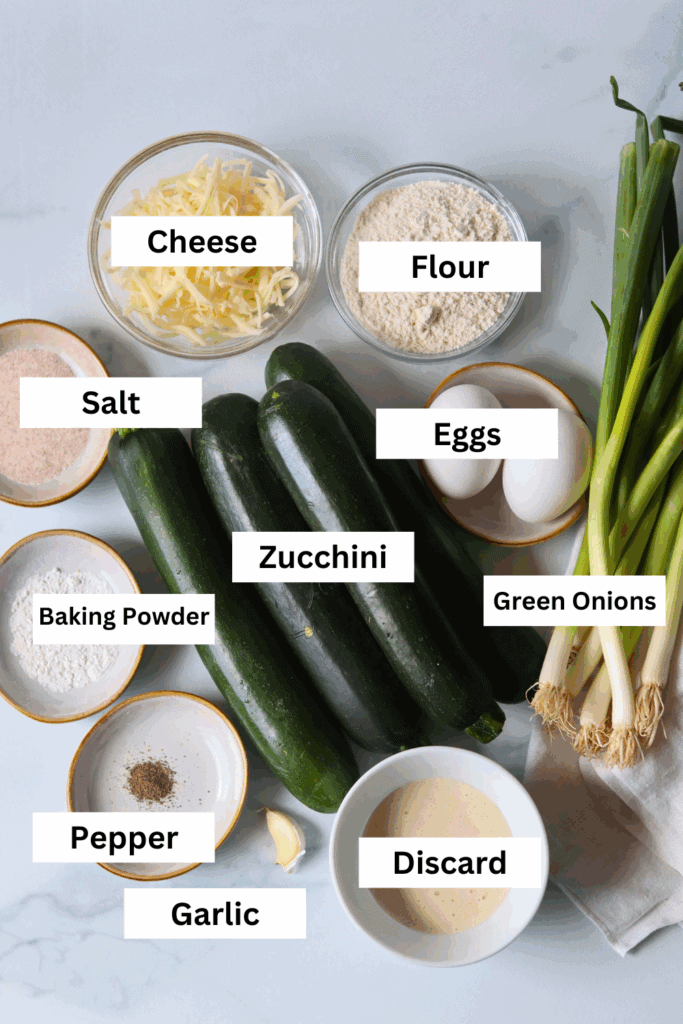 Ingredients for making zucchini fritters