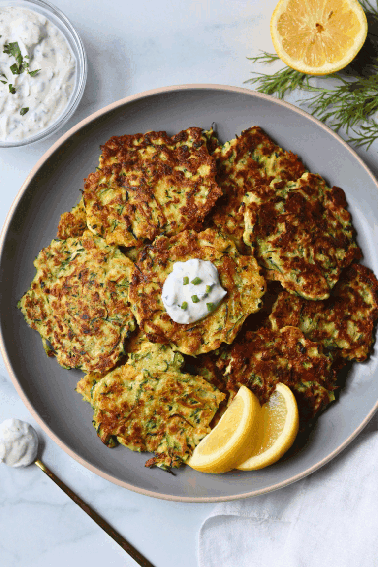 sourdough zucchini fritters on a plate