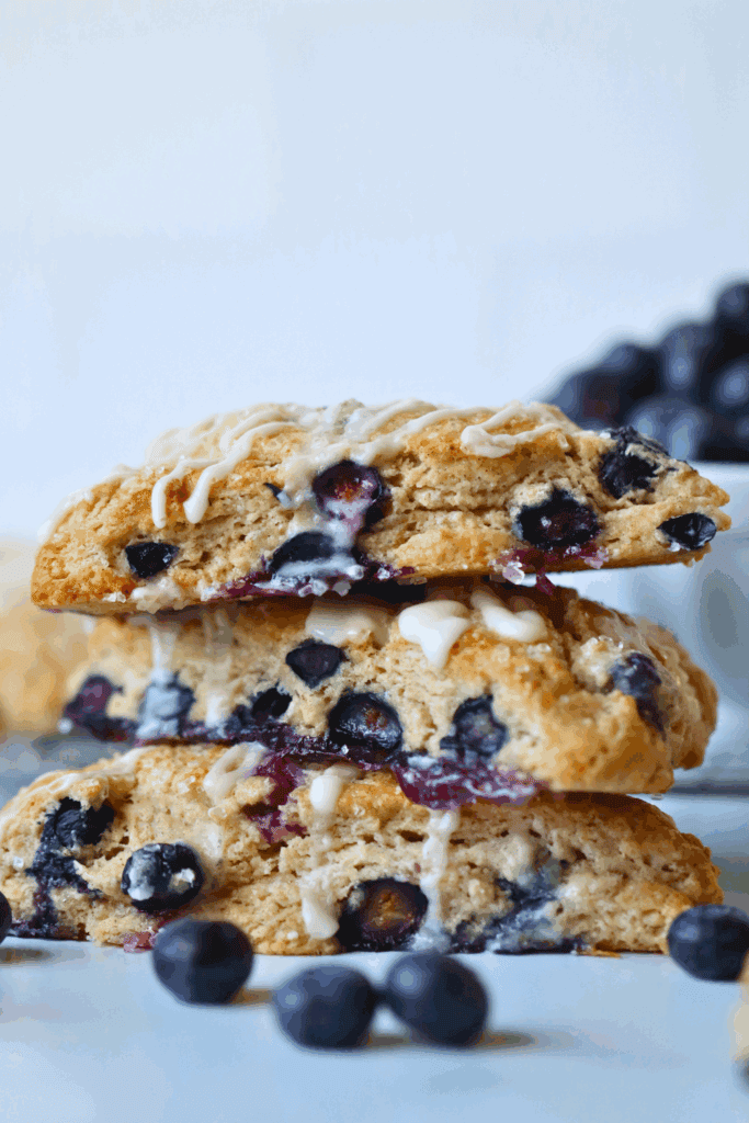 stacked pieces of sourdough blueberry scones