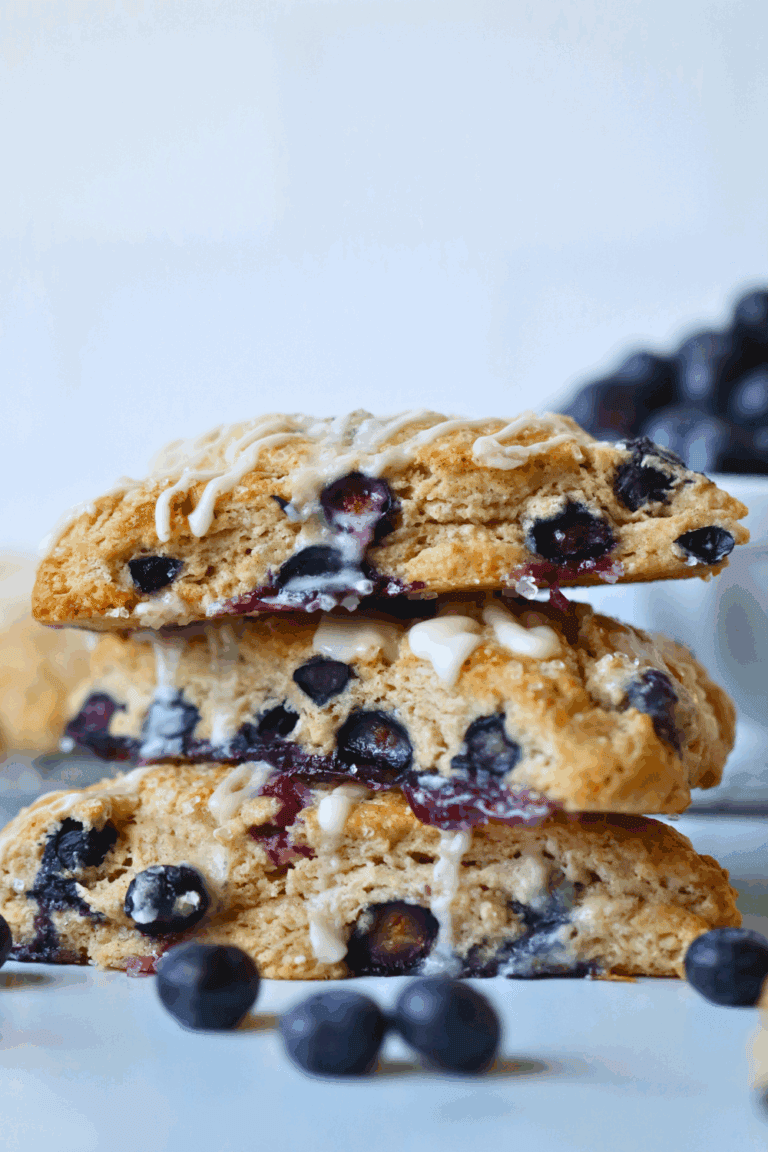stacked pieces of sourdough blueberry scones