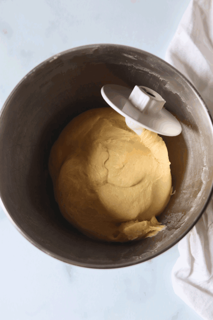 kneaded dough in a stand mixer