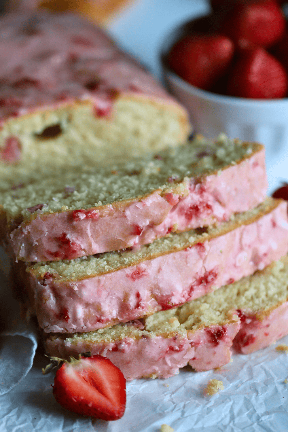 sliced sourdough strawberry bread arranged nicely