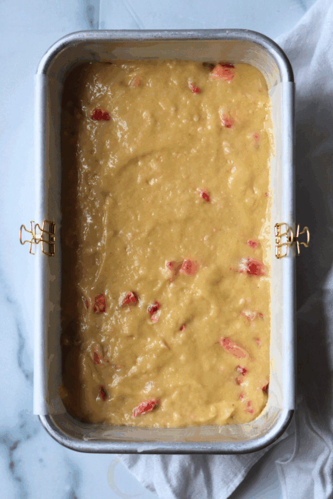 sourdough strawberry loaf batter