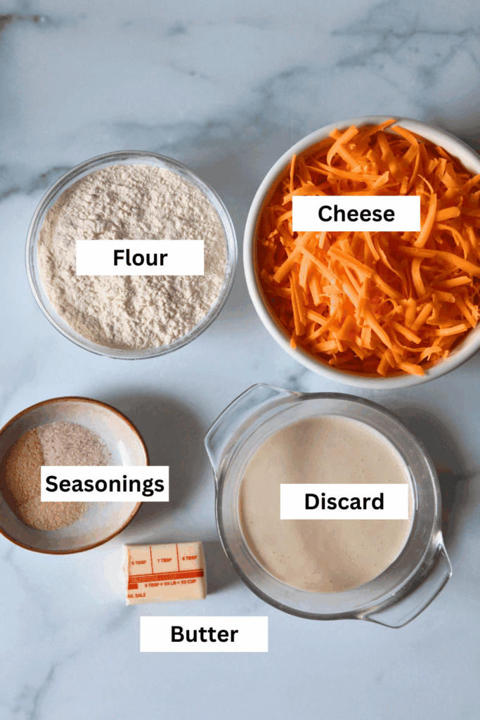 ingredients for making sourdough cheez its