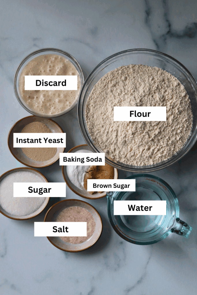 ingredients for making sourdough discard pretzel bites