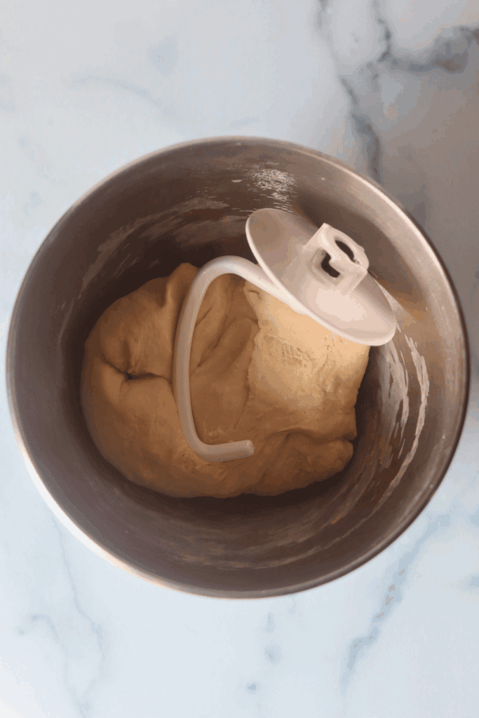 dough in a standing mixer