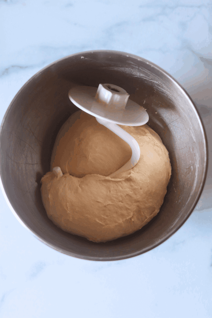 dough in a standing mixer