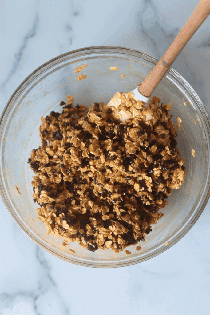 oats mixed in with the wet ingredients