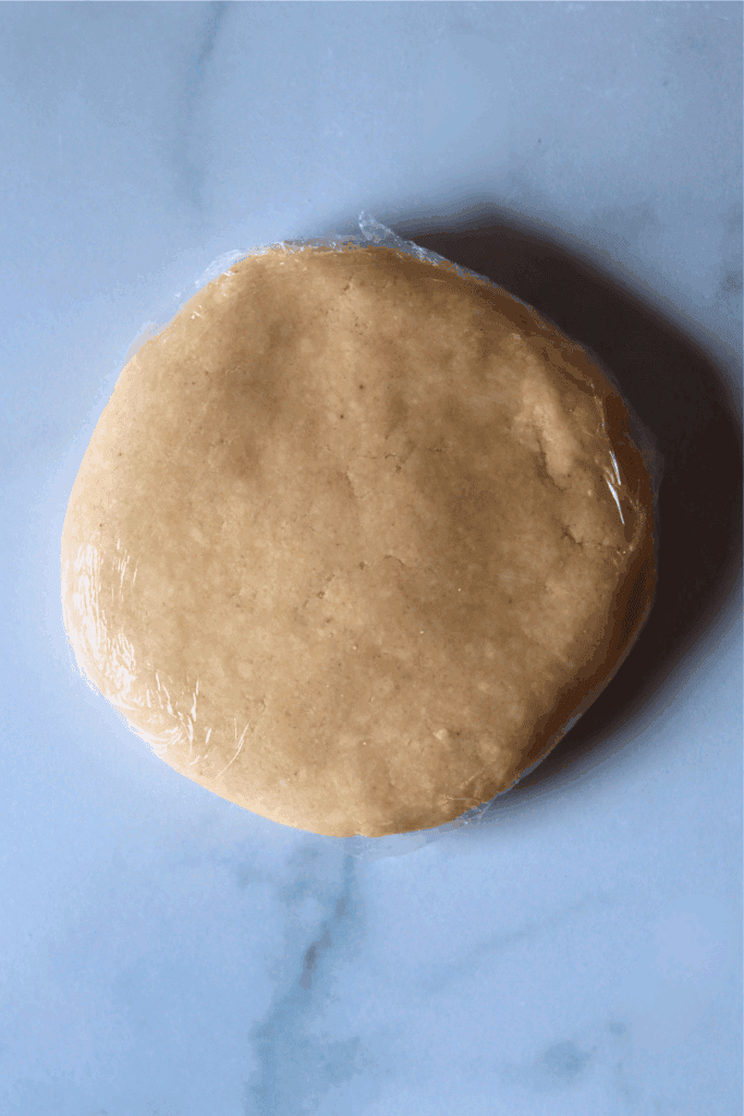 flat disc shaped dough covered in plastic wrap