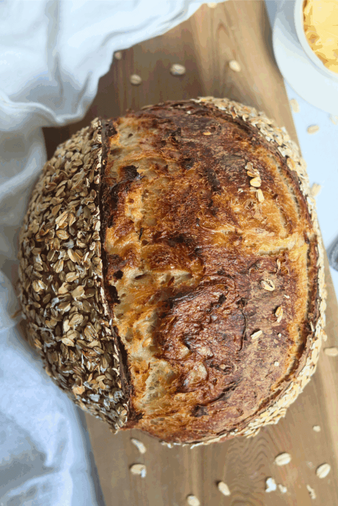 baked sourdough bread with oats